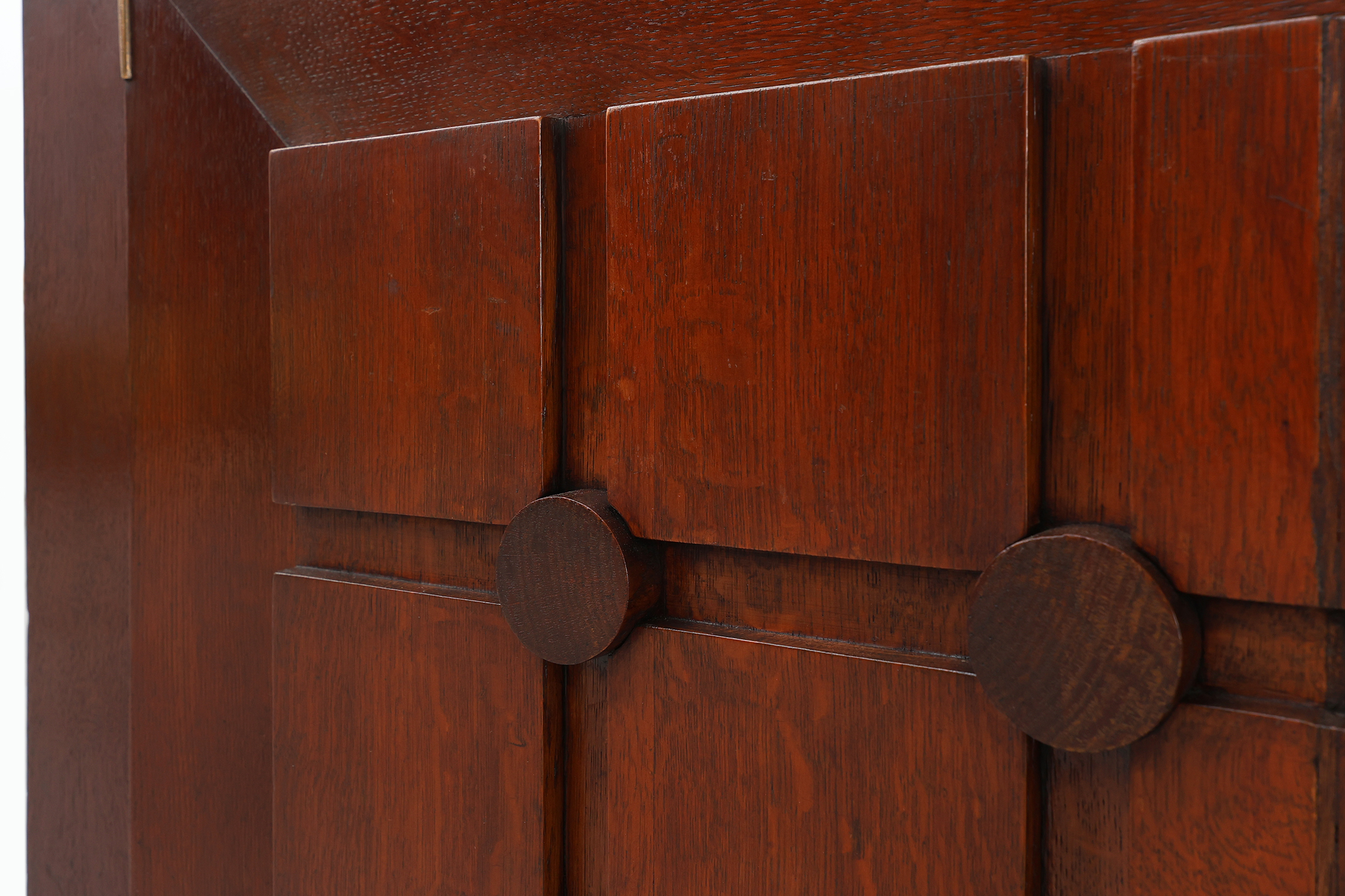 Art Deco carved geometric sideboard by Charles Dudouyt in oak, France ca. 1940thumbnail